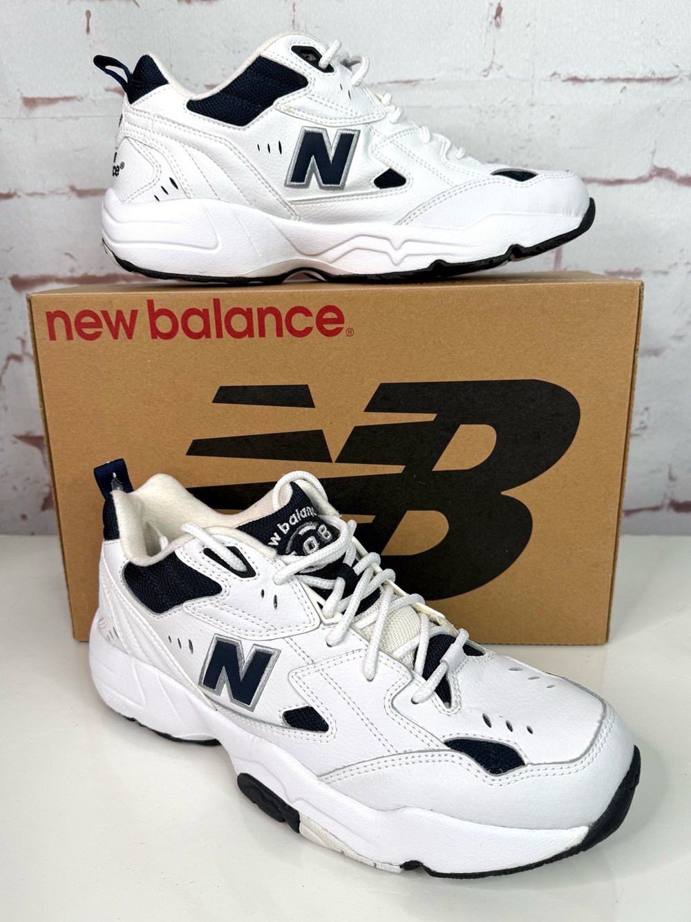 NEW BALANCE MX608 Men’s 12D NEW IN BOX Cross Training White Navy Leather Sneaker - Picture 2 of 14